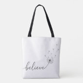 タンポポの芽とBelieve(信じる)テキスト トートバッグ (裏面)