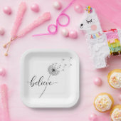 タンポポの苗とBelieveの文字 ペーパープレート (パーティー)