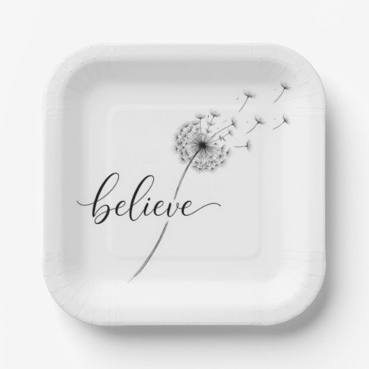 タンポポの苗とBelieveの文字 ペーパープレート (正面)