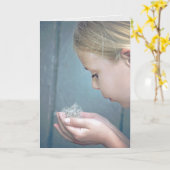 タンポポの苗を持つ女の子 カード (黄色い花)