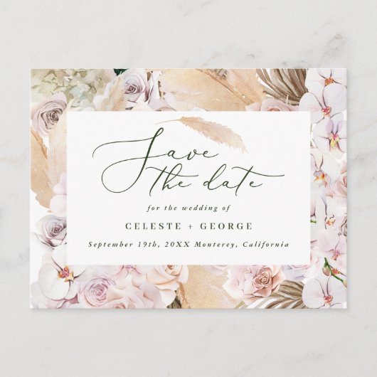 タンポポの草のヤシの葉の蘭の素朴モダンな 案内ポストカード (正面)