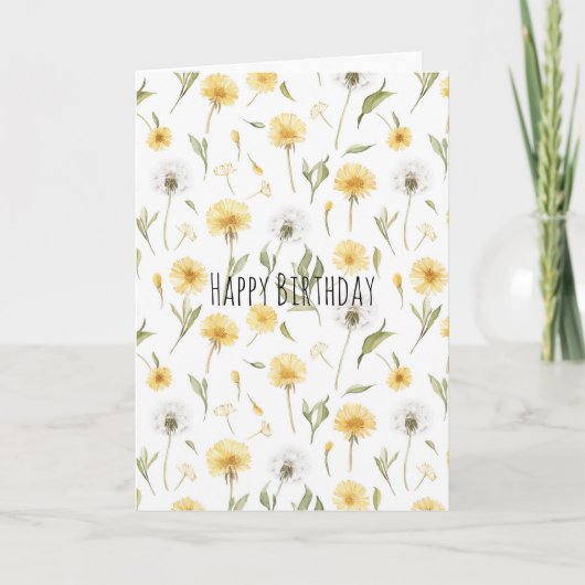 タンポポの黄色と白の花 誕生日 カード (正面)