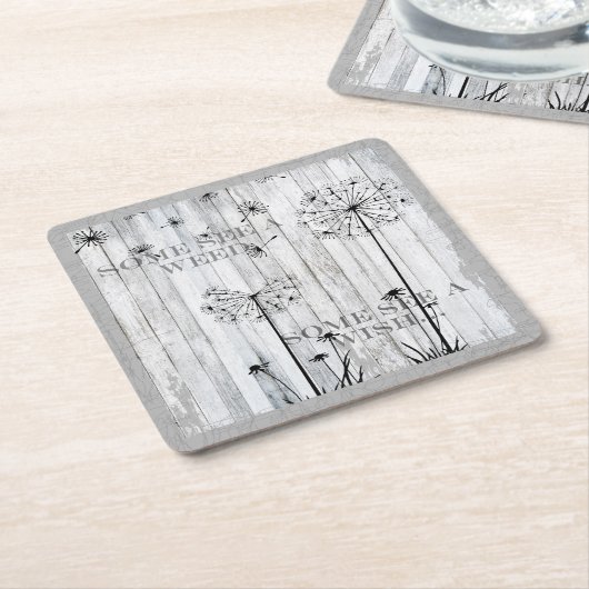 タンポポは夢みるような灰色の引用文を望みます スクエアペーパーコースター (アングル)