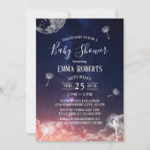 タンポポを吹く月と星のベビーシャワー 招待状 (正面)