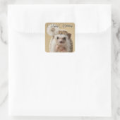 タンポポを抱えた愛らしいハリネズミ スクエアシール (バッグ)