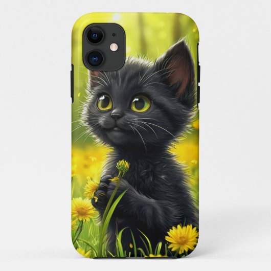 タンポポを持つかわいい黒猫のキャラクター Case-Mate iPhoneケース (裏面)