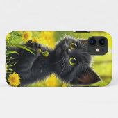 タンポポを持つかわいい黒猫のキャラクター Case-Mate iPhoneケース (裏面(横))