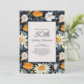 タンポポデイジーネイビーブルー大人50誕生日 招待状 (スタンド正面)