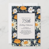 タンポポデイジーネイビーブルー大人75誕生日 招待状 (正面)