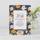 タンポポデイジーネイビーブルー大人80誕生日 招待状 (スタンド正面)