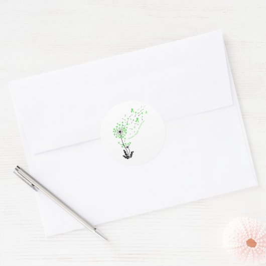 タンポポハートグリーンリボンメンタルヘルスアウェレ ラウンドシール (封筒)