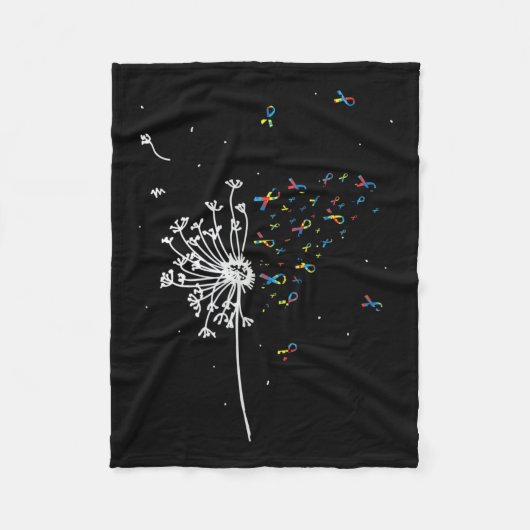 タンポポパズル感動的リボン自閉症に対応 フリースブランケット (正面)