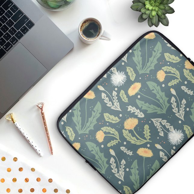 タンポポフローラ雑草パターン ラップトップスリーブ (Dandelion Pattern Laptop Sleeve)
