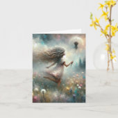 タンポポ付きノートカードガール カード (黄色い花)