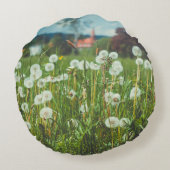 タンポポ付き夏草地装飾用クッション ラウンドクッション (裏面)