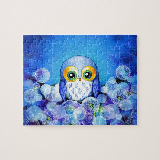 タンポポ分野の青いフクロウ ジグソーパズル (横)