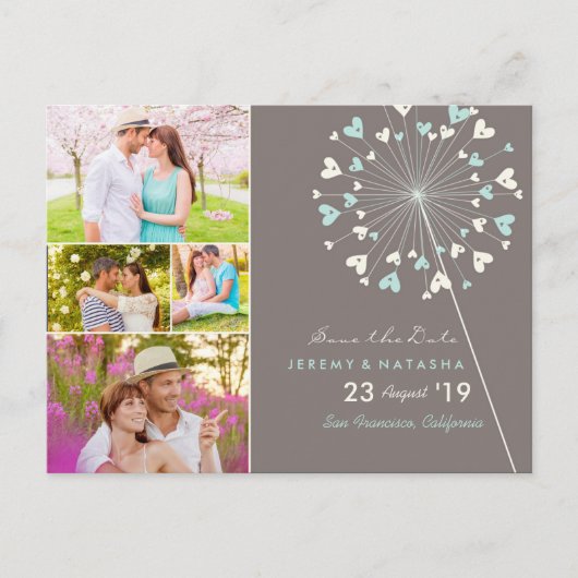 タンポポ愛のハート数々の4写真の日付を保存 案内ポストカード (正面)