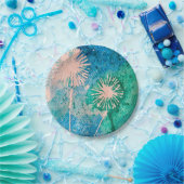 タンポポ抽象芸術の絵を描水色 ペーパープレート (パーティー)