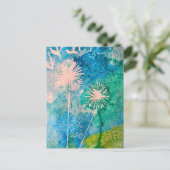 タンポポ抽象芸術の絵を描水色 ポストカード (スタンド正面)