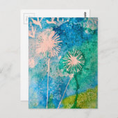 タンポポ抽象芸術の絵を描水色 ポストカード (正面/裏面)