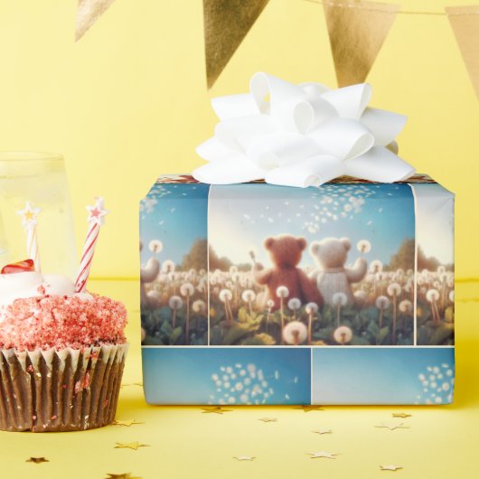 タンポポ畑のテディベア ラッピングペーパー (誕生日パーティー)