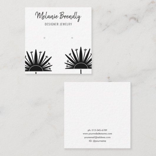タンポポ白黒ジュエリーイヤリングディスプレイ スクエア名刺 (正面/裏面)