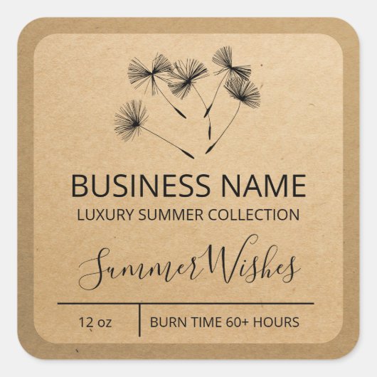 タンポポ種子クラフト紙大豆キャンドルラベル スクエアシール (正面)