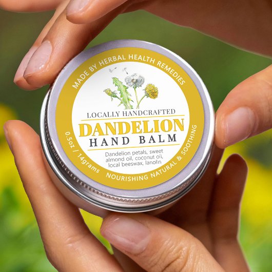 タンポポ花の黄色の手のバルムのサルベットティンラベル ラウンドシール