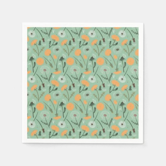 タンポポ花オレンジフローラルパターン スタンダードカクテルナプキン (正面)