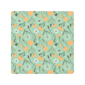 タンポポ花オレンジフローラルパターン メタルプリント (正面)