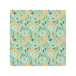 タンポポ花オレンジフローラルパターン メタルプリント