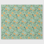 タンポポ花オレンジフローラルパターン ラッピングペーパー (フラット)