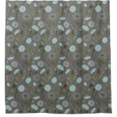 タンポポ花グレイ青 シャワーカーテン (正面)