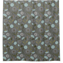 タンポポ花グレイ青 シャワーカーテン