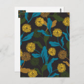 タンポポ花柄ブラックバー ポストカード (正面/裏面)