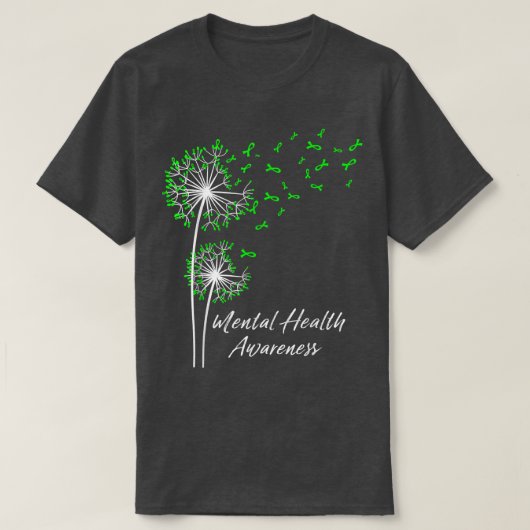 タンポポ衣服グリーンリボンメンタルヘルスの意識 Tシャツ (デザイン正面)
