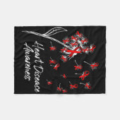 タンポポ赤いリボンの花ハート病アウェレ フリースブランケット (正面(横))