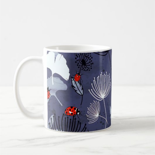 タンポポ銀杏：抽象芸術ハンドスケッチ コーヒーマグカップ (左)