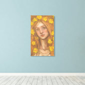 タンポポ開花ブロンド女の子の花絵画アート キャンバスプリント (インサイチュ (ウッドフロア))