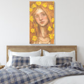 タンポポ開花ブロンド女の子の花絵画アート キャンバスプリント (インサイチュ (寝室))