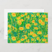 タンポポ開花夏の花フローラグリーンイエロー ポストカード (正面/裏面)