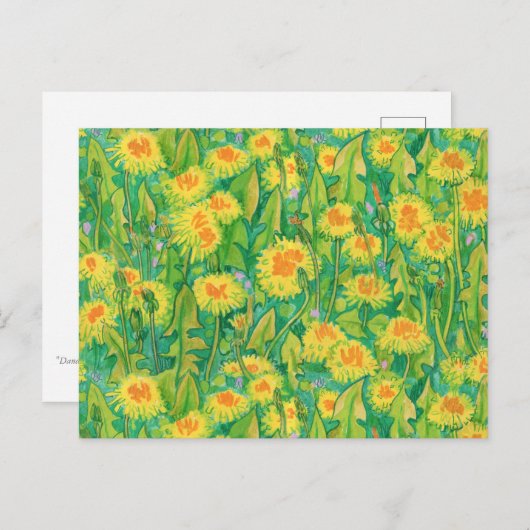 タンポポ開花夏の花フローラグリーンイエロー ポストカード (正面/裏面)