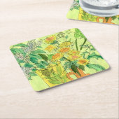 タンポポ鳥さくらんぼ夏の花フローラアート スクエアペーパーコースター (アングル)