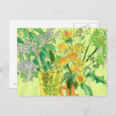 タンポポ鳥さくらんぼ夏の花フローラアート ポストカード (正面/裏面)