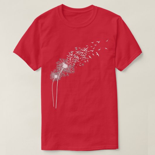 タンポポ鳥の花の恋人が願いを作るタンポポ Tシャツ (デザイン正面)