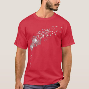 タンポポ鳥の花の恋人が願いを作るタンポポ Tシャツ