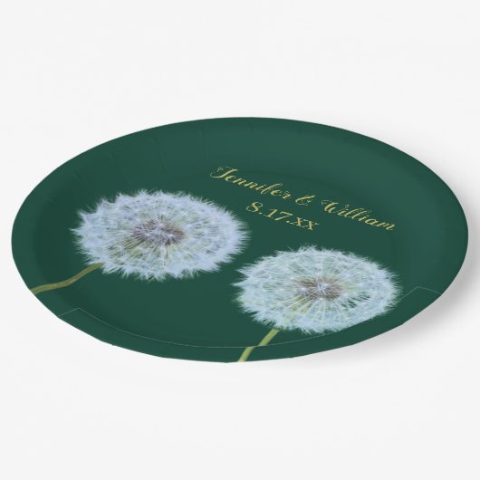 タンポポ、タンポポの時計は緑パーソナライズされた ペーパープレート (アングル)
