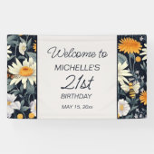 タンポポ+マーガレット+ネイビーブルー+21歳の誕生日ウェルカム 横断幕 (横)