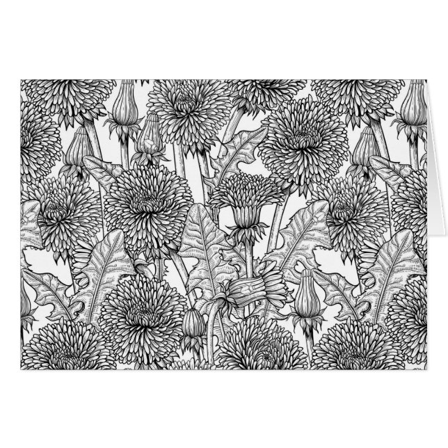 タンポポ，白黒 (正面横)