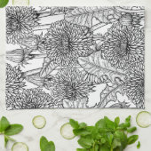 タンポポ,白黒 キッチンタオル (折り畳み)